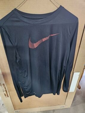 Nike Black Long-Sleeve Tee with Red Swoosh